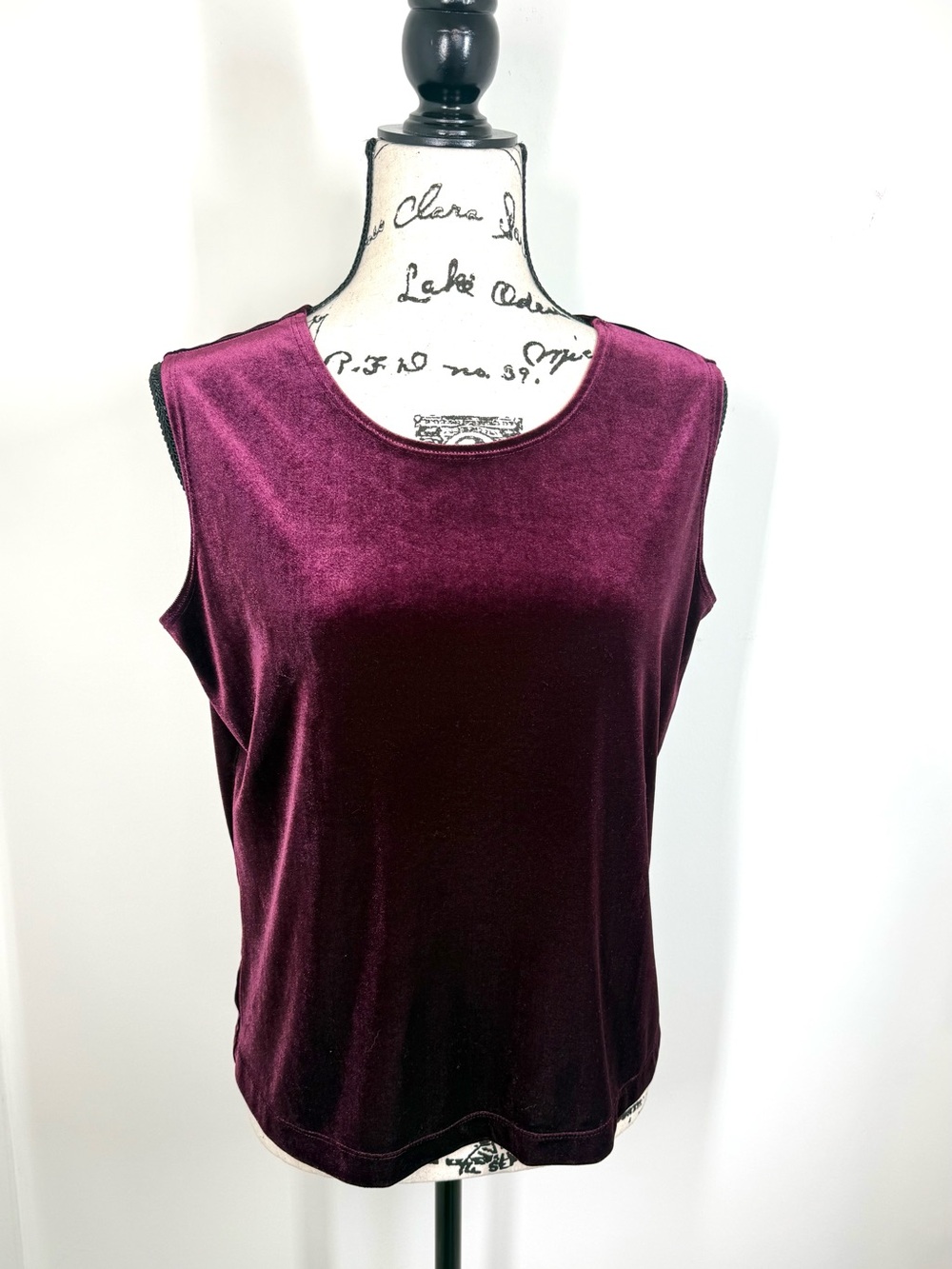 Laura Ashley Velvet Scoop Neck Tank Top Vintage Burgundy Vamp Merlot Goth Medium